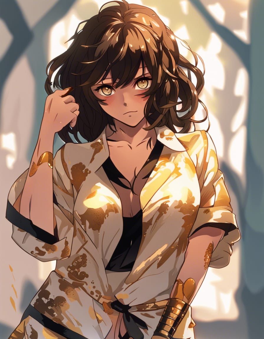 Fierce Woman with Knives in Anime Style