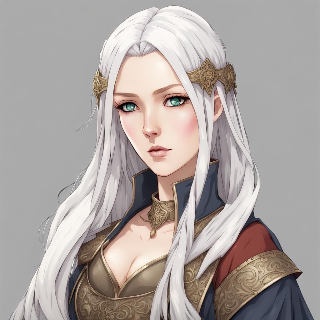 Anime Medieval Merchant with Platinum Hair