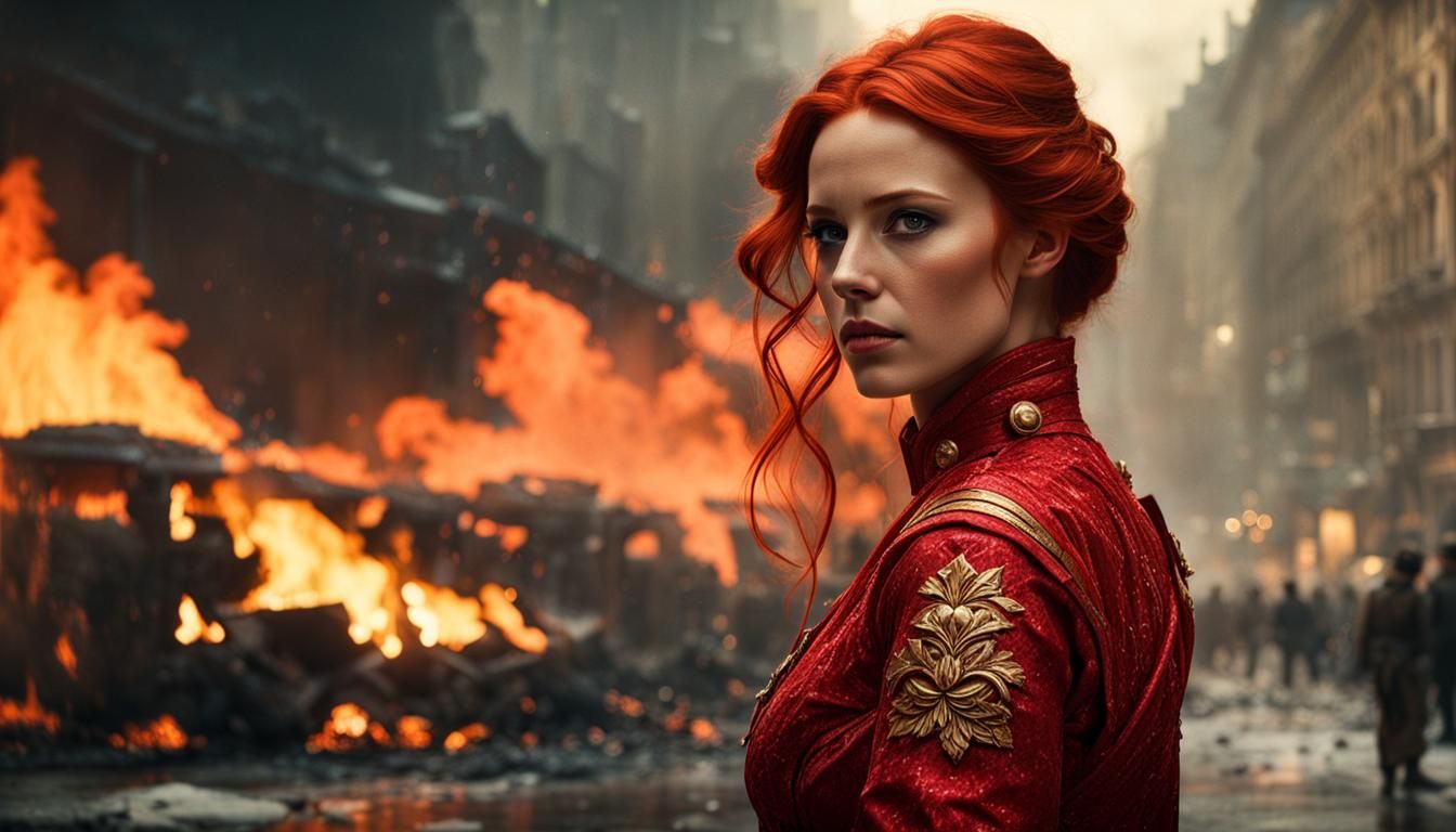 Fiery Redhead in Hyperrealistic Mixed-Media Photography