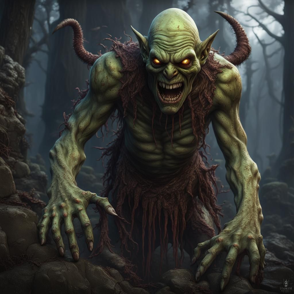 Peaceful Ogre Ghoul in Detailed Matte Painting