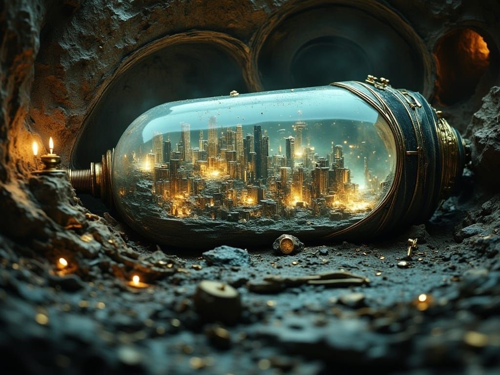 Miniature Sci-Fi City Ruins in a Bottle