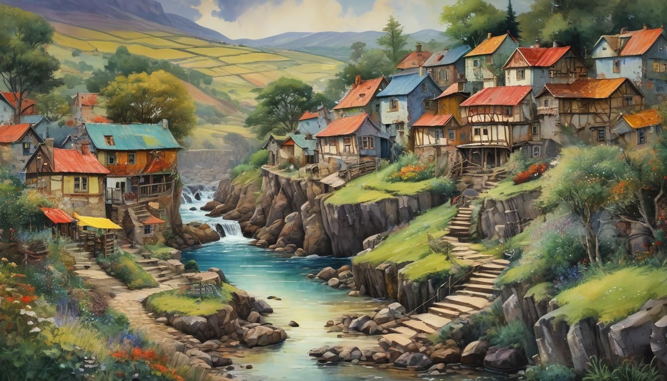 Vibrant Landscape with Saturated Colors as Oil Painting