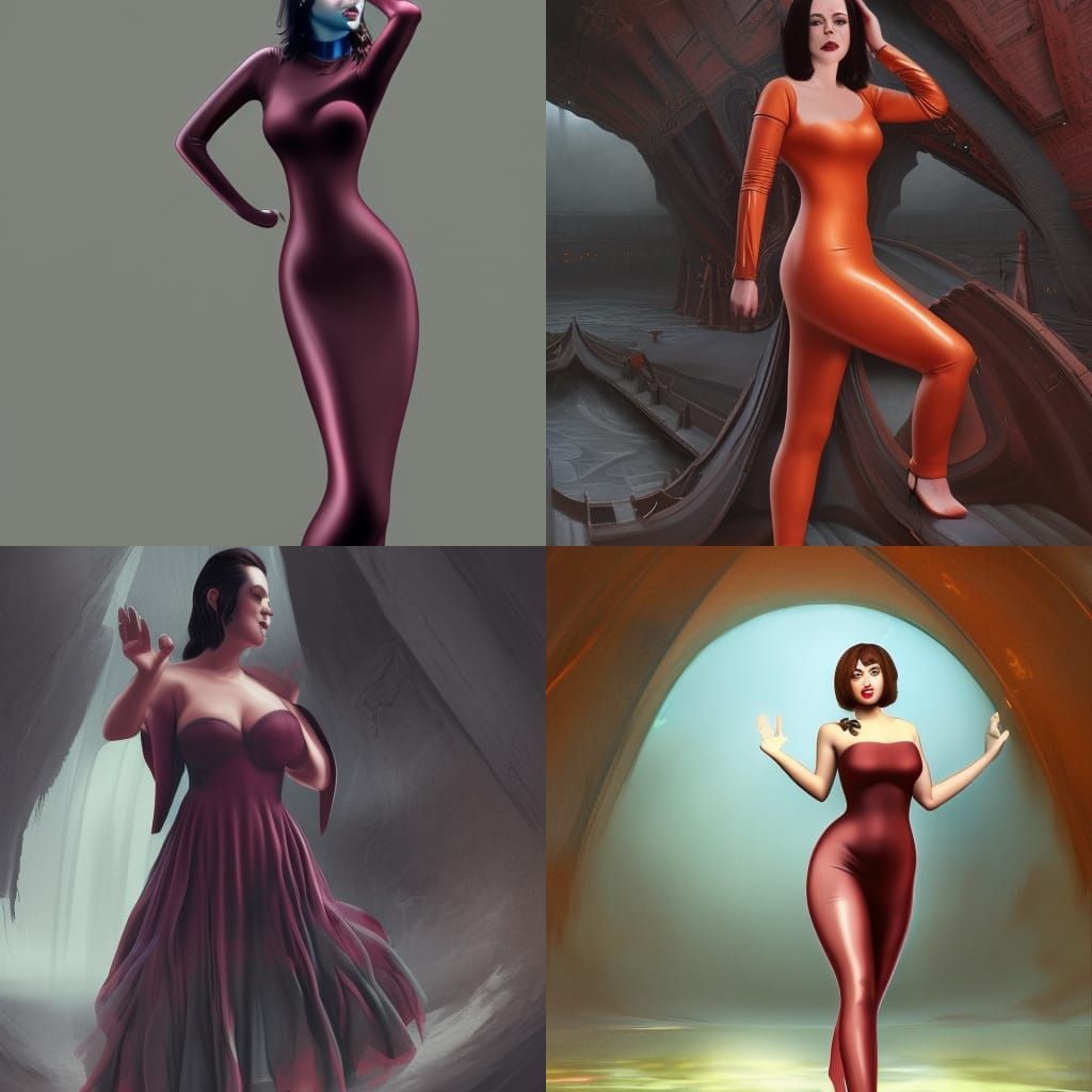 Woman in Latex Dress: Detailed Matte Painting