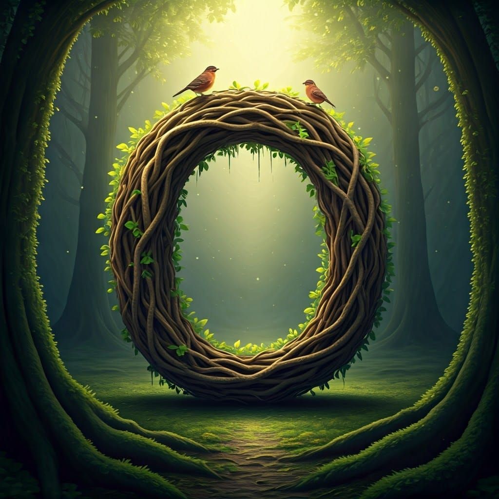 Ethereal Letter O in Mystical Forest