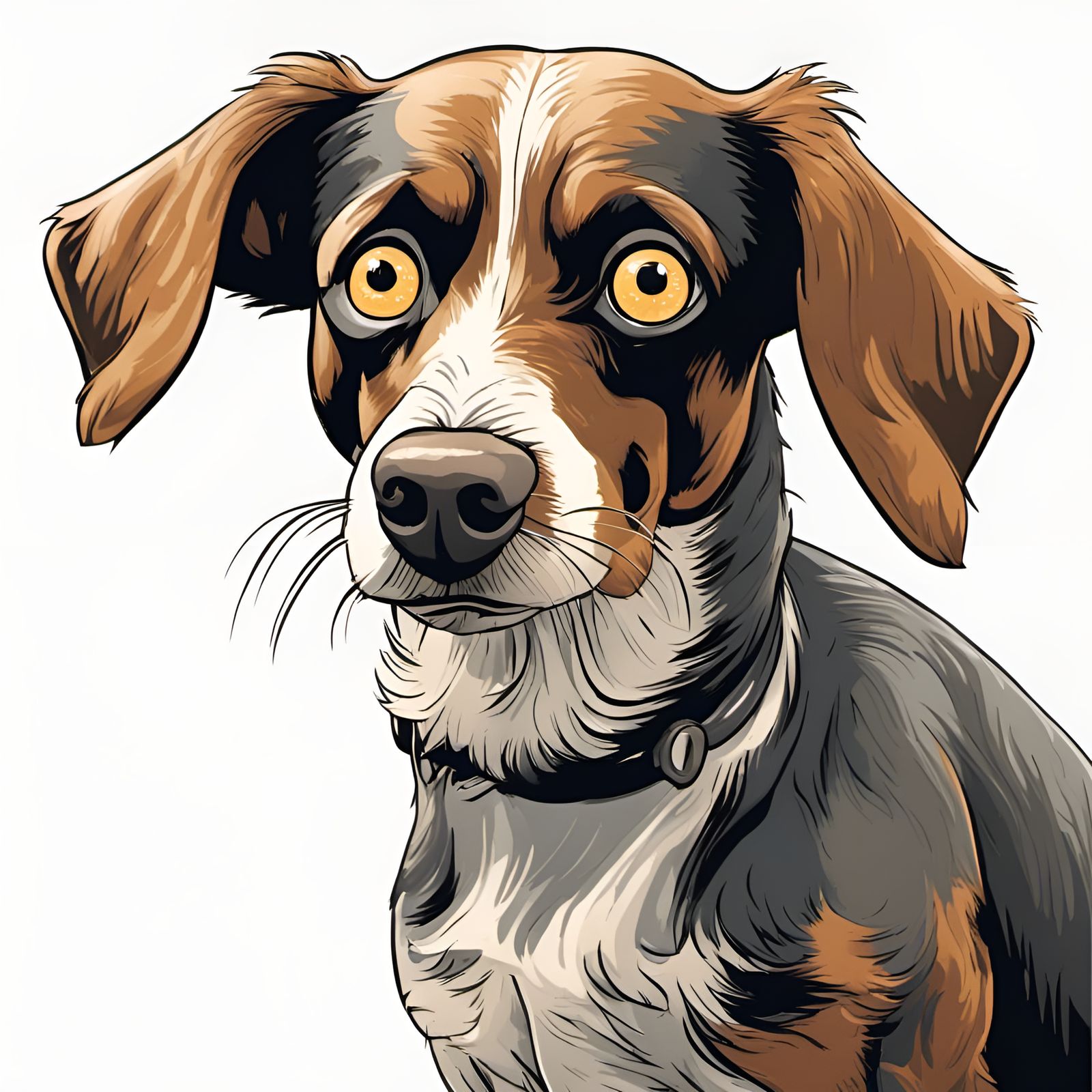 Anxious Cartoon Dog with Alert Eyes
