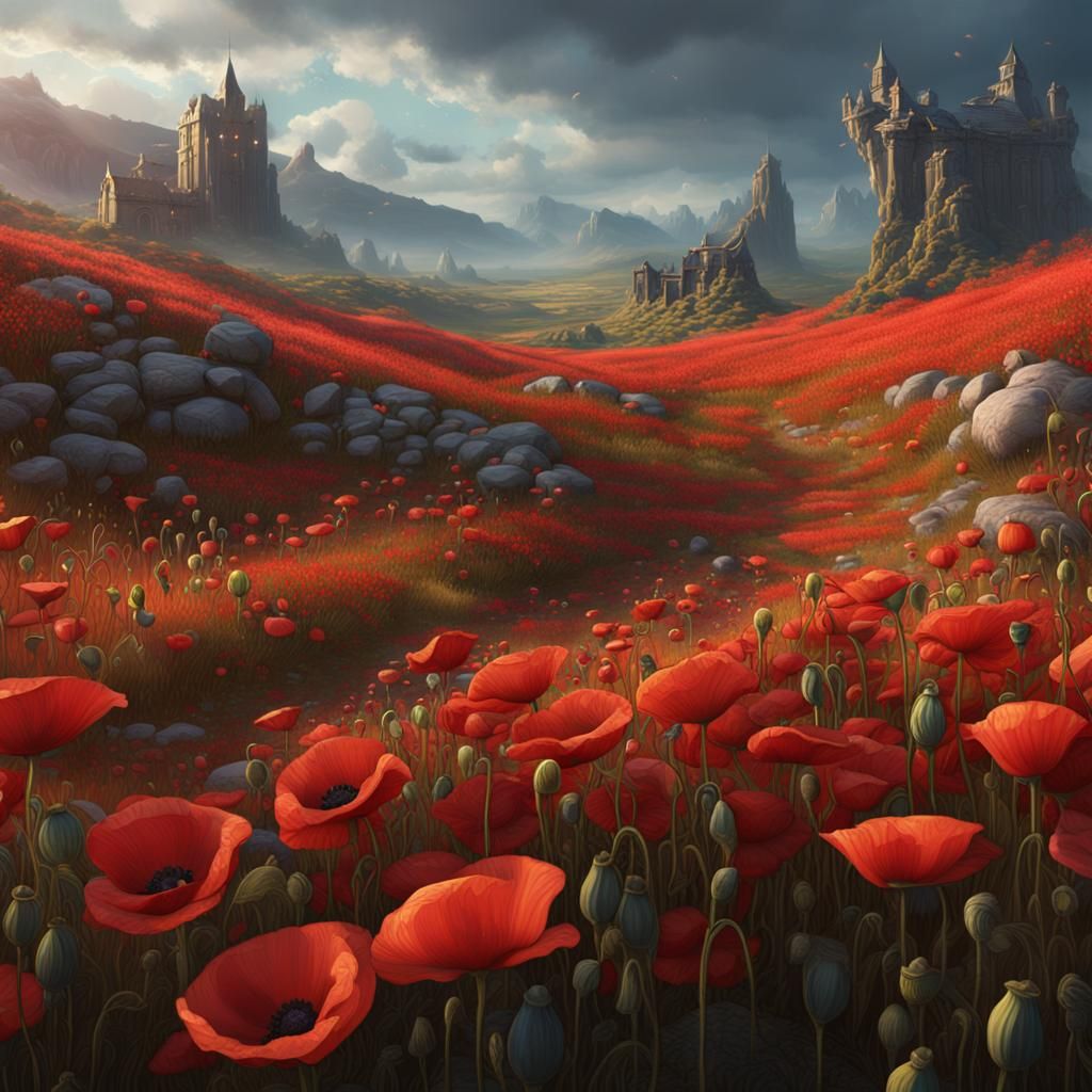 Poppy Fields: Detailed Matte Painting in Deep Color