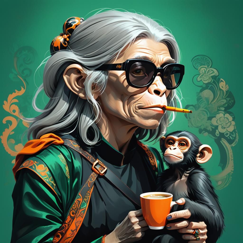 Monkey Woman Portrait with Toy Monkey, Unreal Engine 5