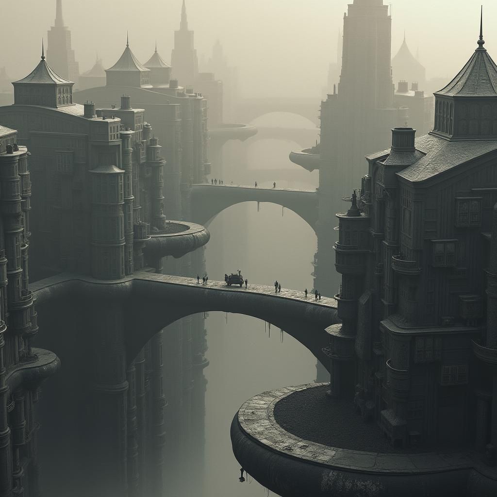 Surreal Metropolis Drifting in Sepia Sky