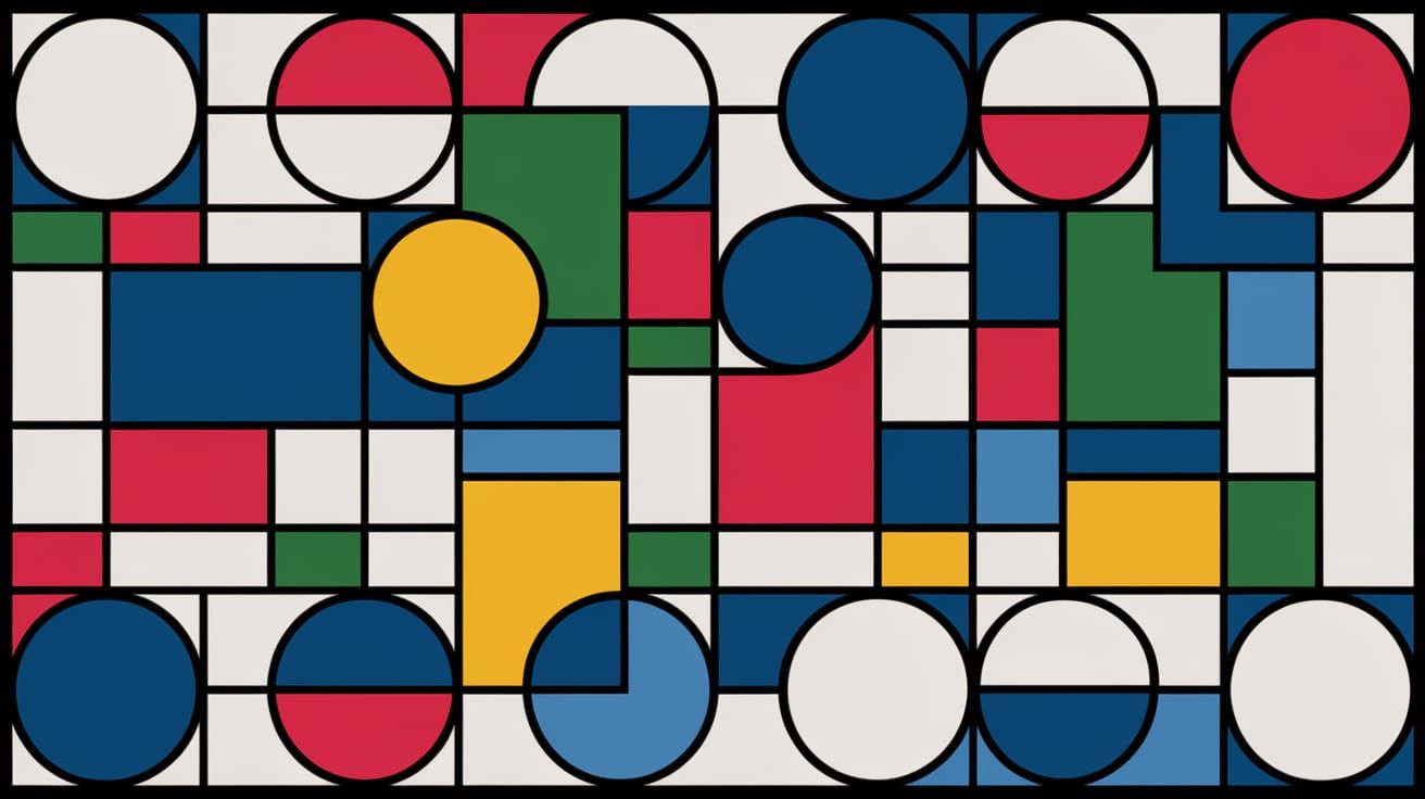 Vibrant Circle Network in Piet Mondrian Style