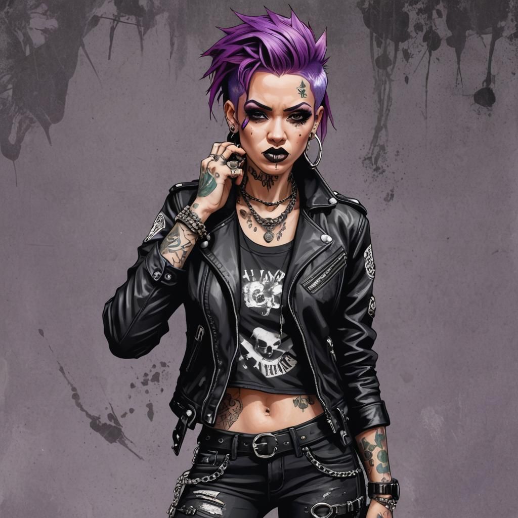 Punk Woman with Violet Hair and Edgy Style