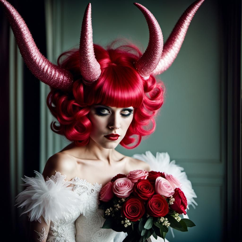Monstrous Demon Bride in Wedding Dress, Photorealistic Style
