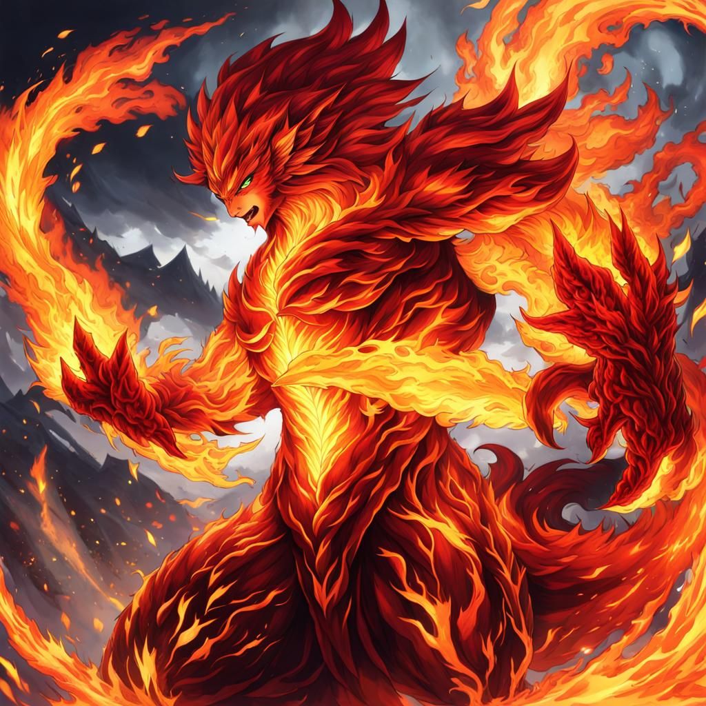 Fiery Anime Elemental Man in 4K