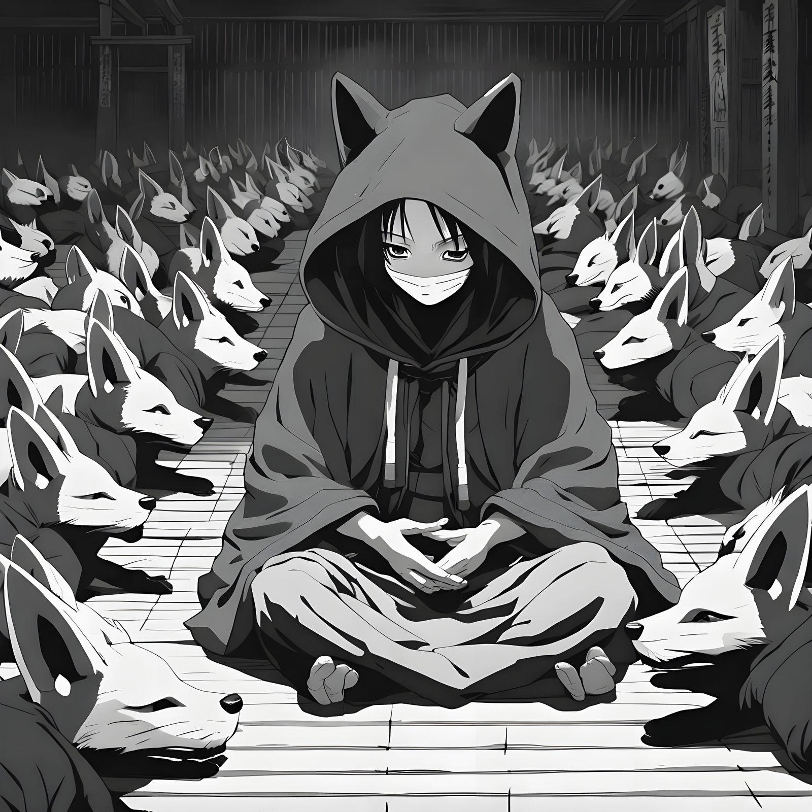 Creepy Fox Spirit in Gloomy Anime Style
