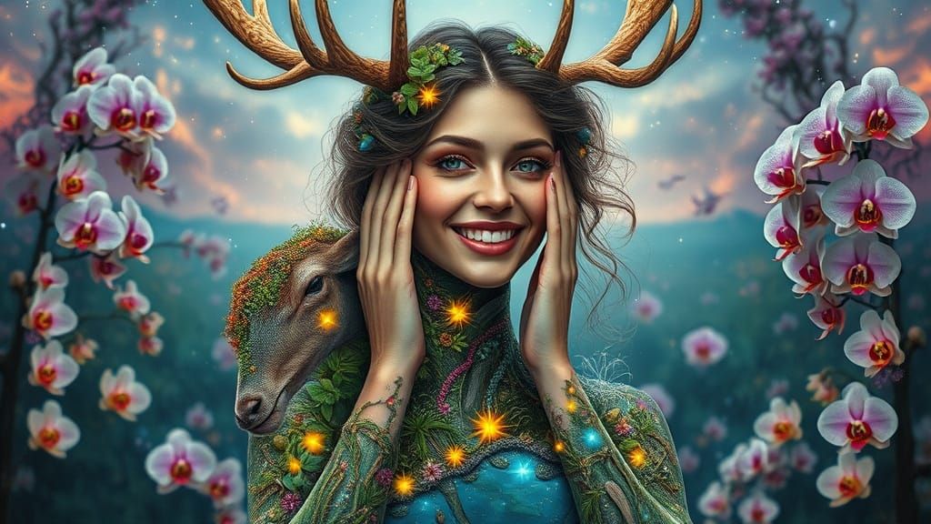 Surreal Bio-Art Collage of Woman and Deer