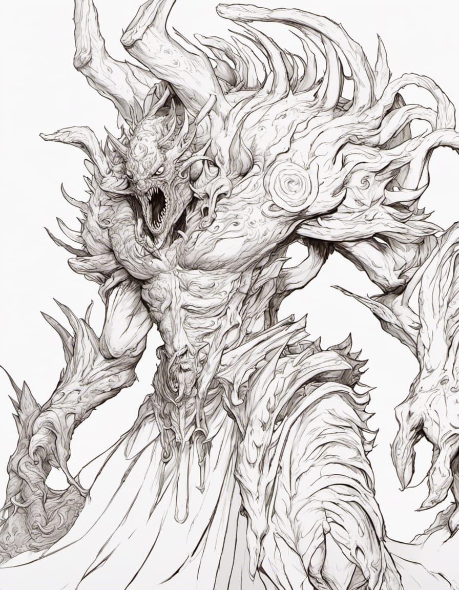 Mahoraga: Eight-Handled Monster in Dark Fantasy Art