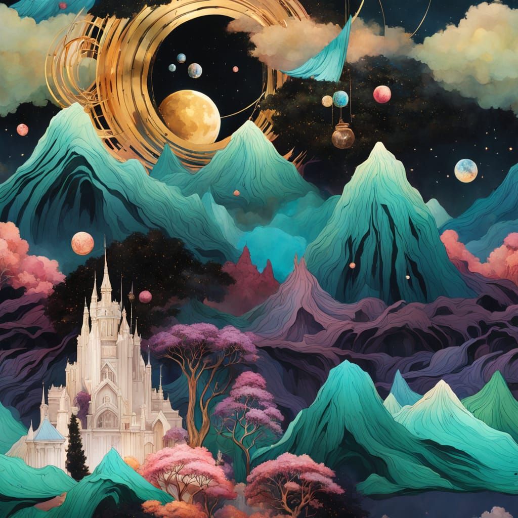 Colorful Planets in Watercolor Anime Style