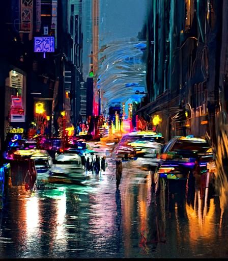 New York City Nightlife in Impressionist Style