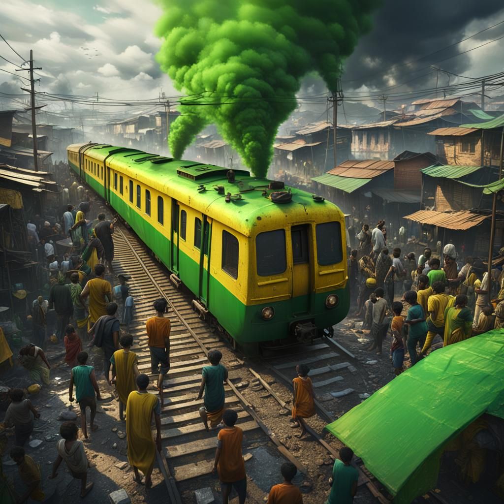 Green and Yellow Train in Slum: Conceptual Art