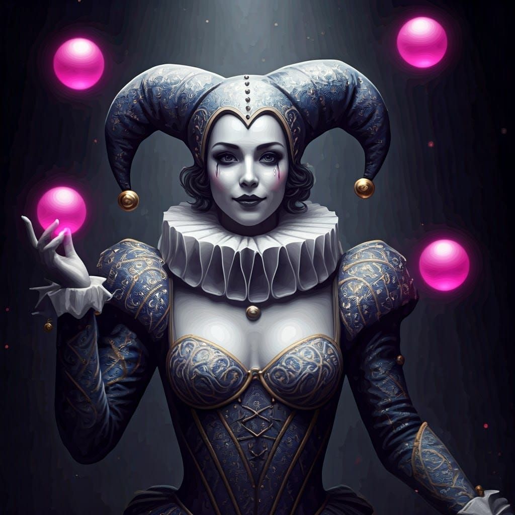 Golden Jester's Splendid Juggle in Vibrant Monochrome