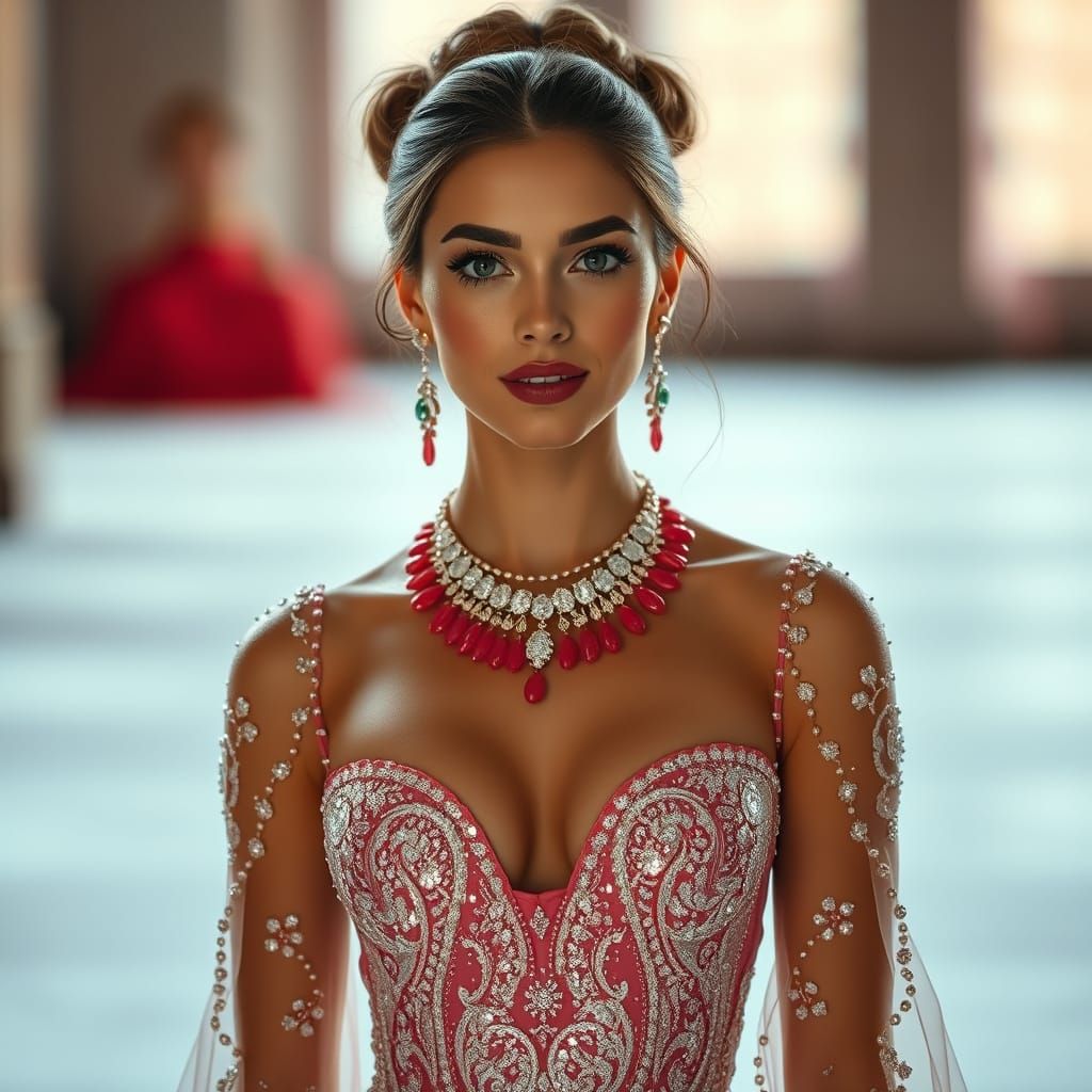 Auspicious Model in Candy Dress with Glitter Jewelry