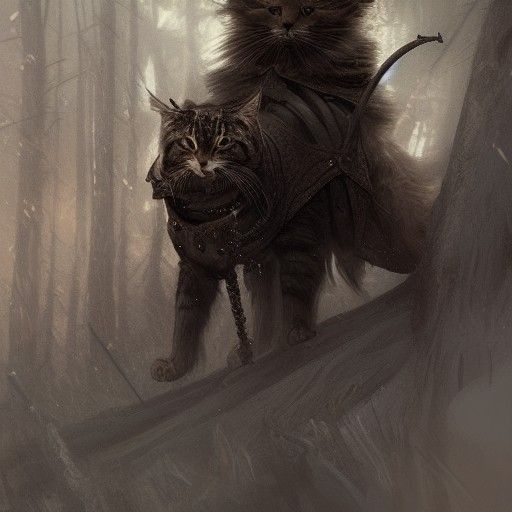 Armored Norwegian Forest Cat in Dark Fantasy Style
