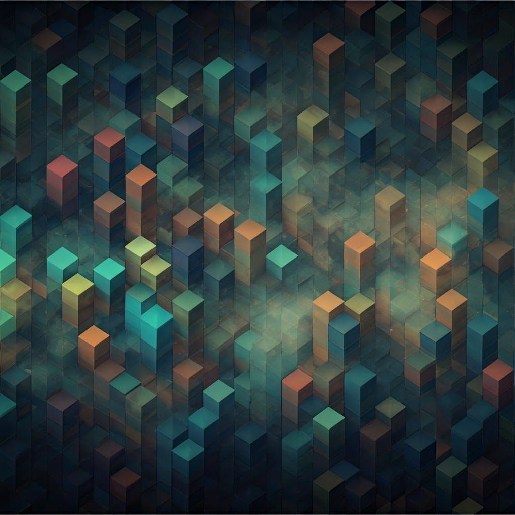 Vibrant Geometric Cityscape in 3D Cubes