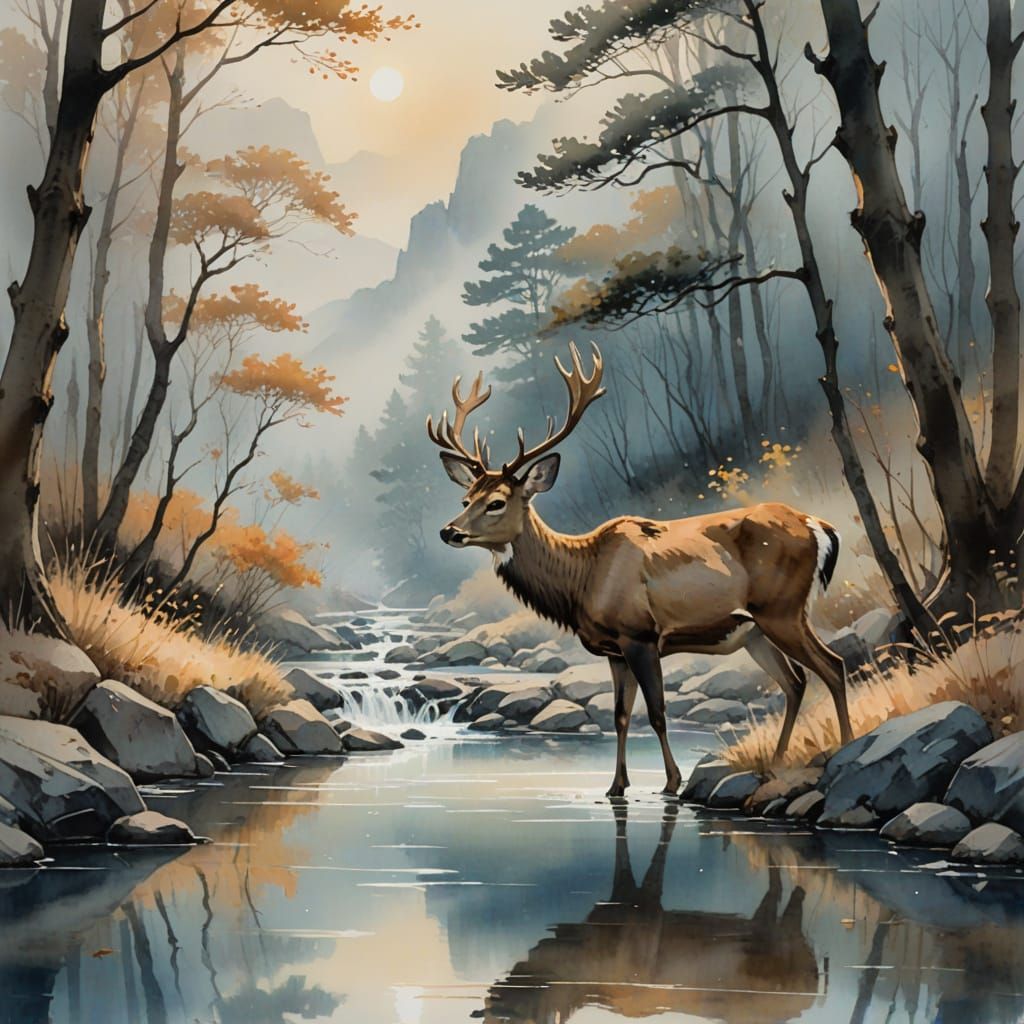 Mountain Serenity in Traditional Chinese Brushwork