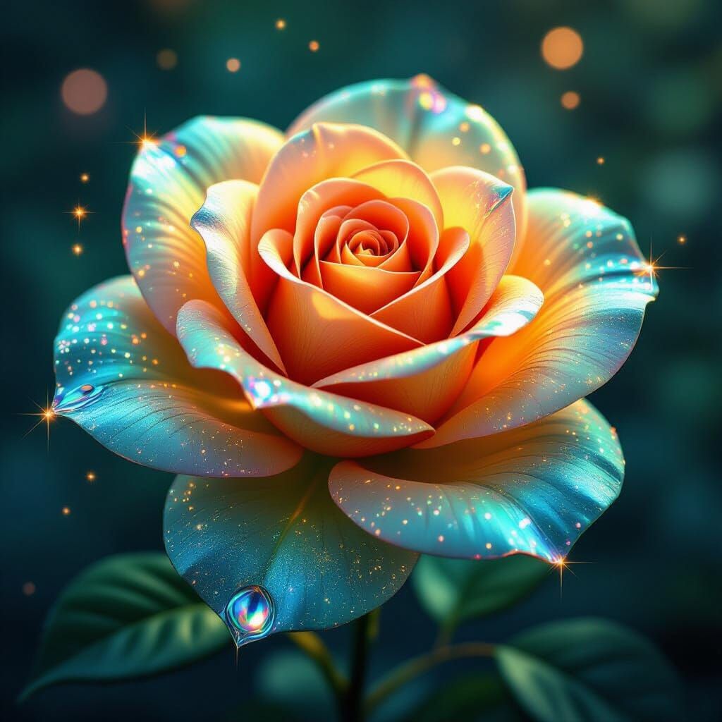 Vibrant Crystal Rose with Neon Swirls and Stardust