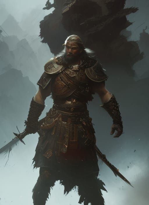 Detailed Germanic Warrior in Dark Fantasy Style