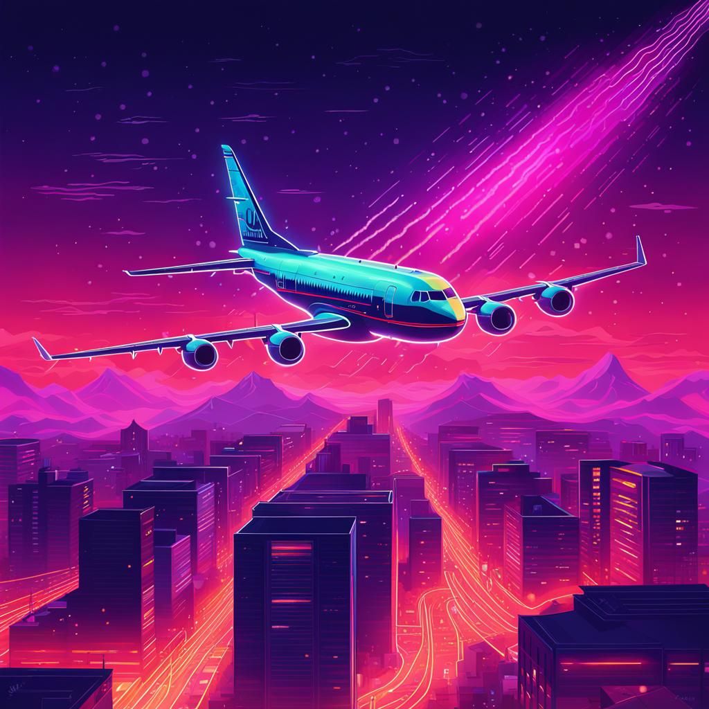 Passenger Jet Vapor Trail: Synthwave Neon Art