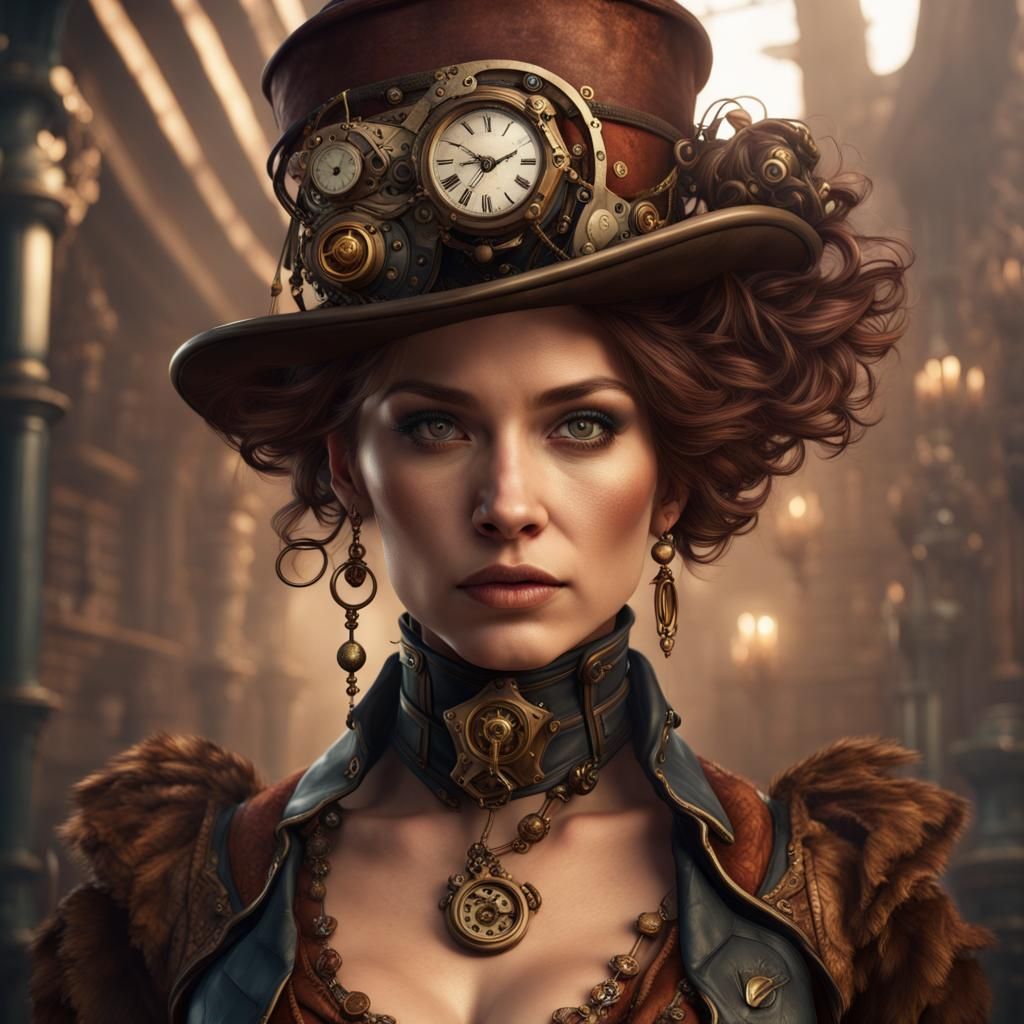 Steampunk Woman Portrait in Detailed Matte Painting