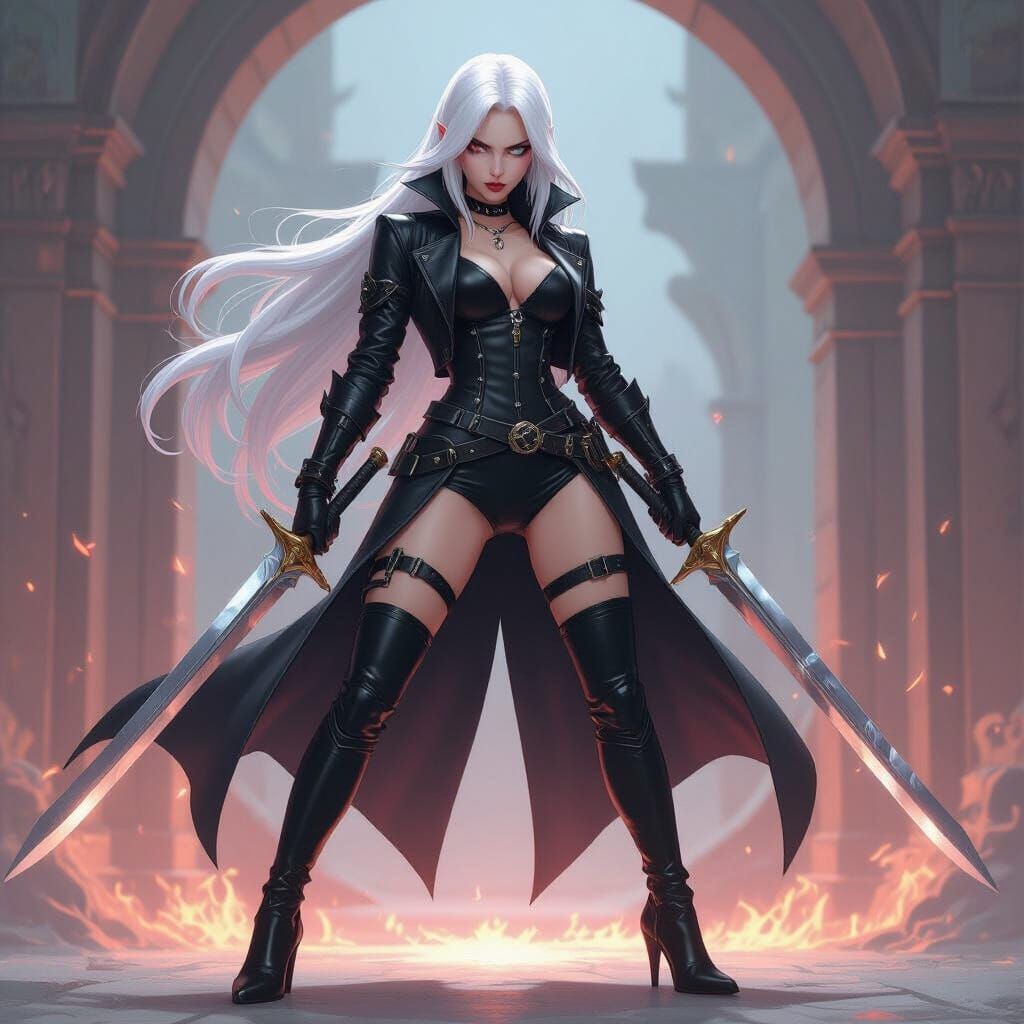 Anime Lucifer's Stepdaughter in Dynamic Fight Stance