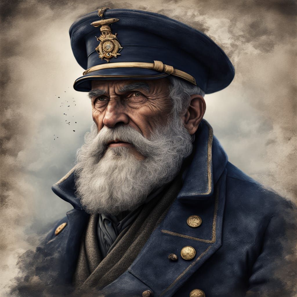 Old Sea Captain Portrait with Pipe