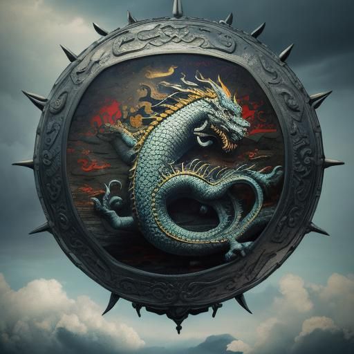 Ink Wash Dragon with Calligraphy in Bokeh Lighting