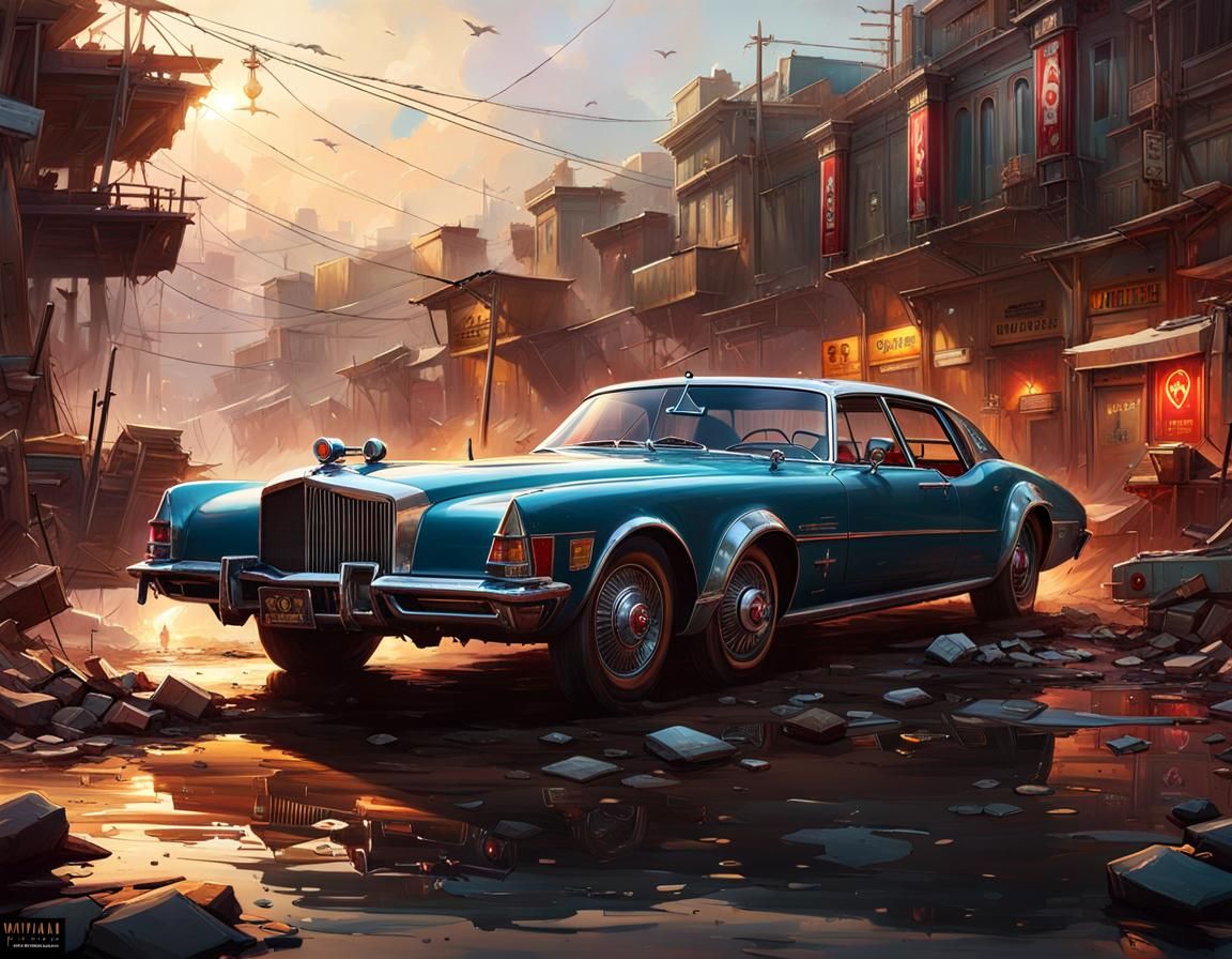 Damaged 1973 Stutz Blackhawk: Hyperdetailed Concept Art