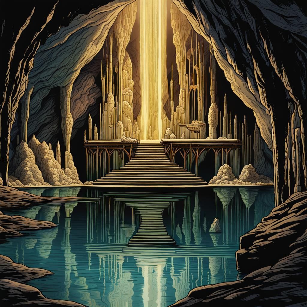 Retro D&D Watery Cave with Osgiliath