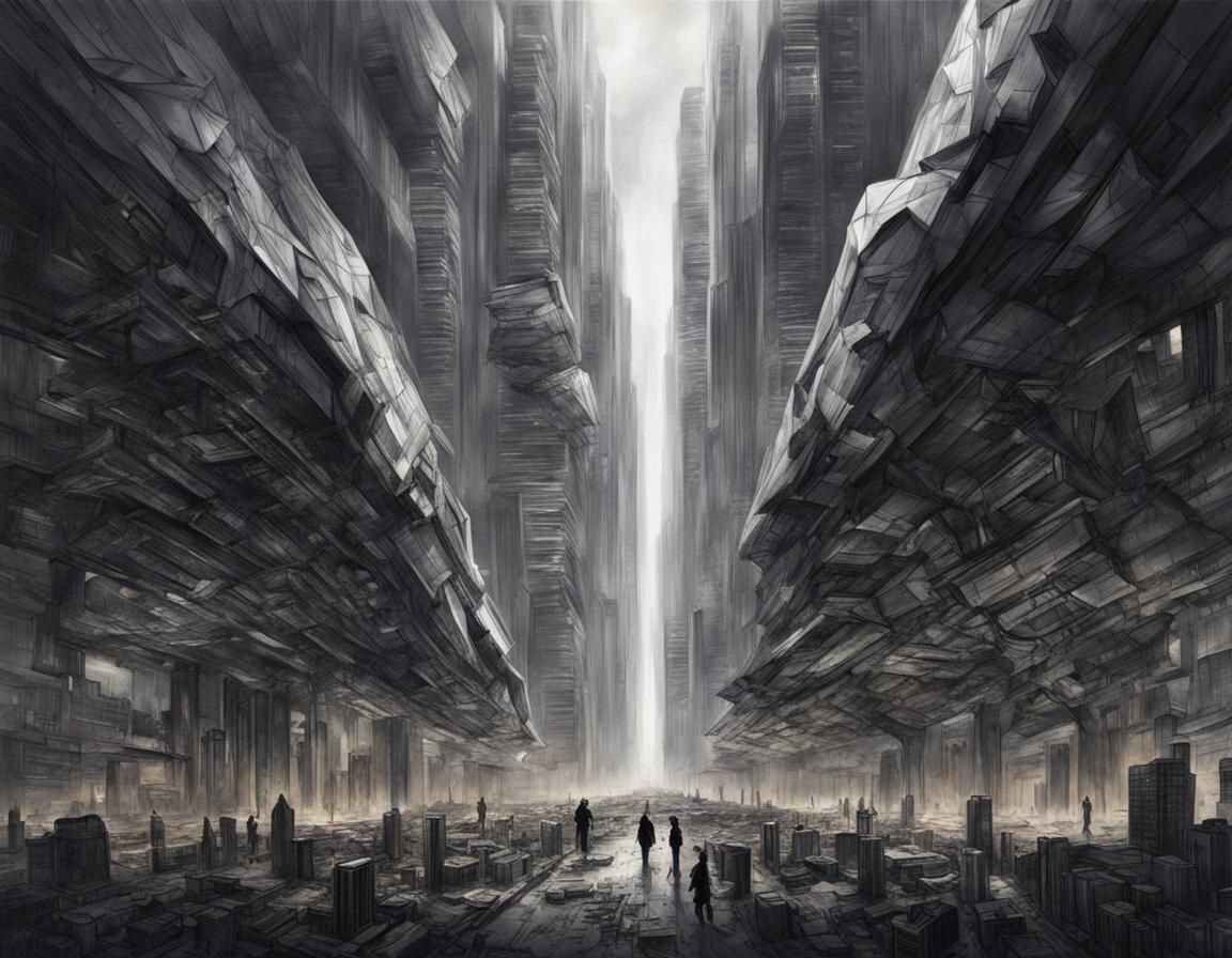 Futuristic Biopunk Cityscape in Charcoal Sketch Style
