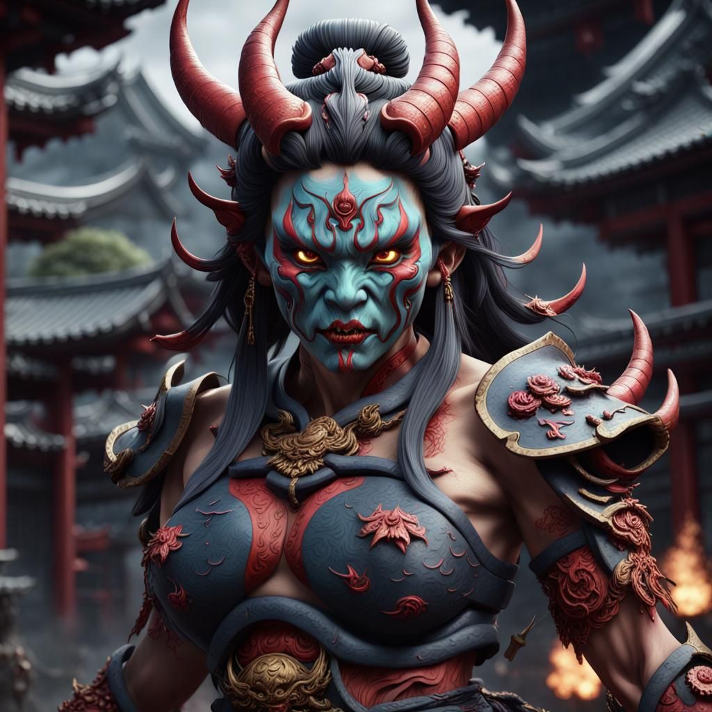 Demonic Female Japanese Oni: Fantasy Concept Art