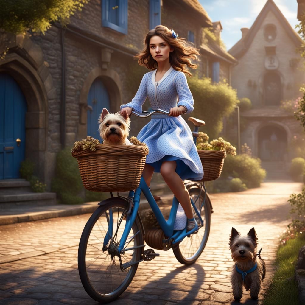 Girl and Cairn Terrier Bike Ride: Fantasy Art