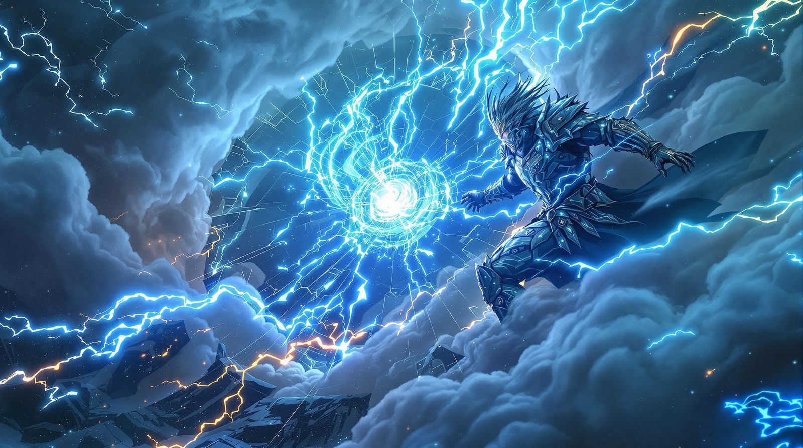 Warrior Shatters Mirror of Electrifying Blue Lightning