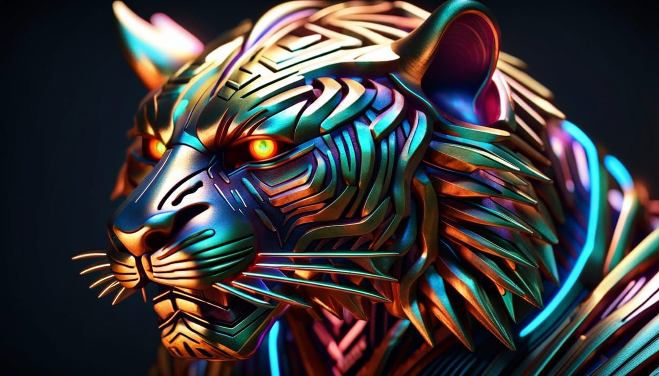 Iridescent Metallic Tiger with Horns in 8K