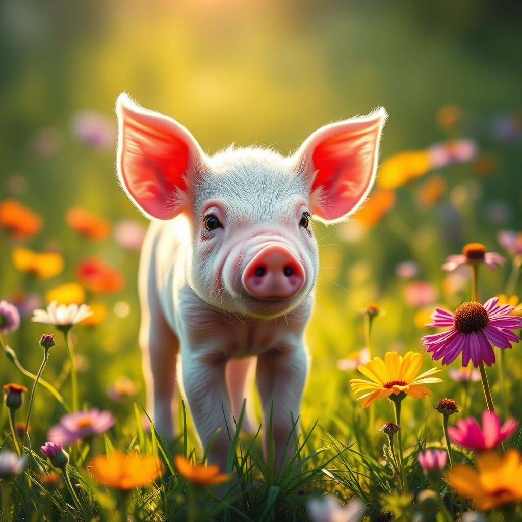 Adorable Baby Piglet in a Lush Green Meadow