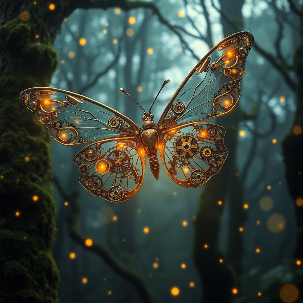 Mechanical Butterfly in Twilight Flight