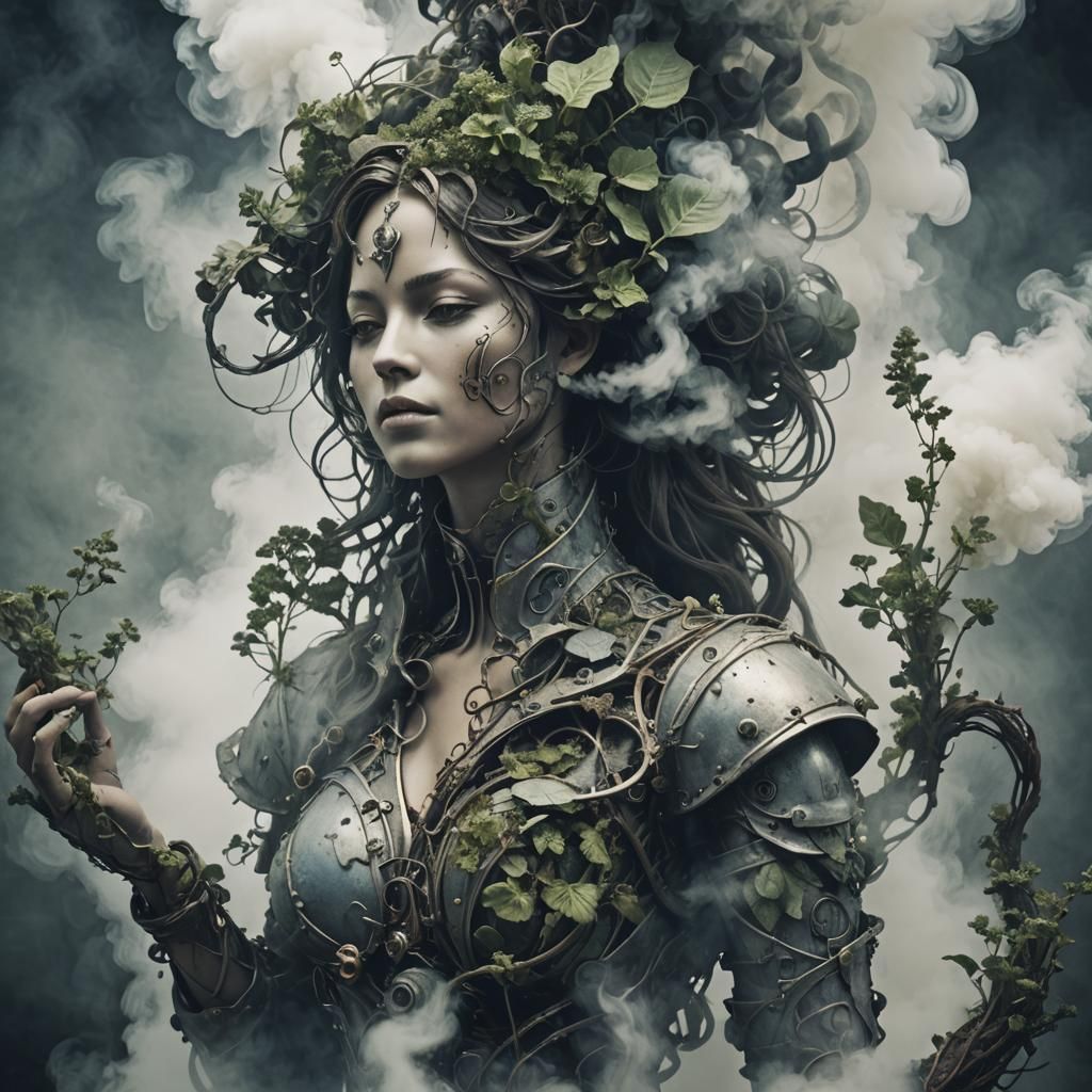 Steam Elemental Woman with Plant Texture