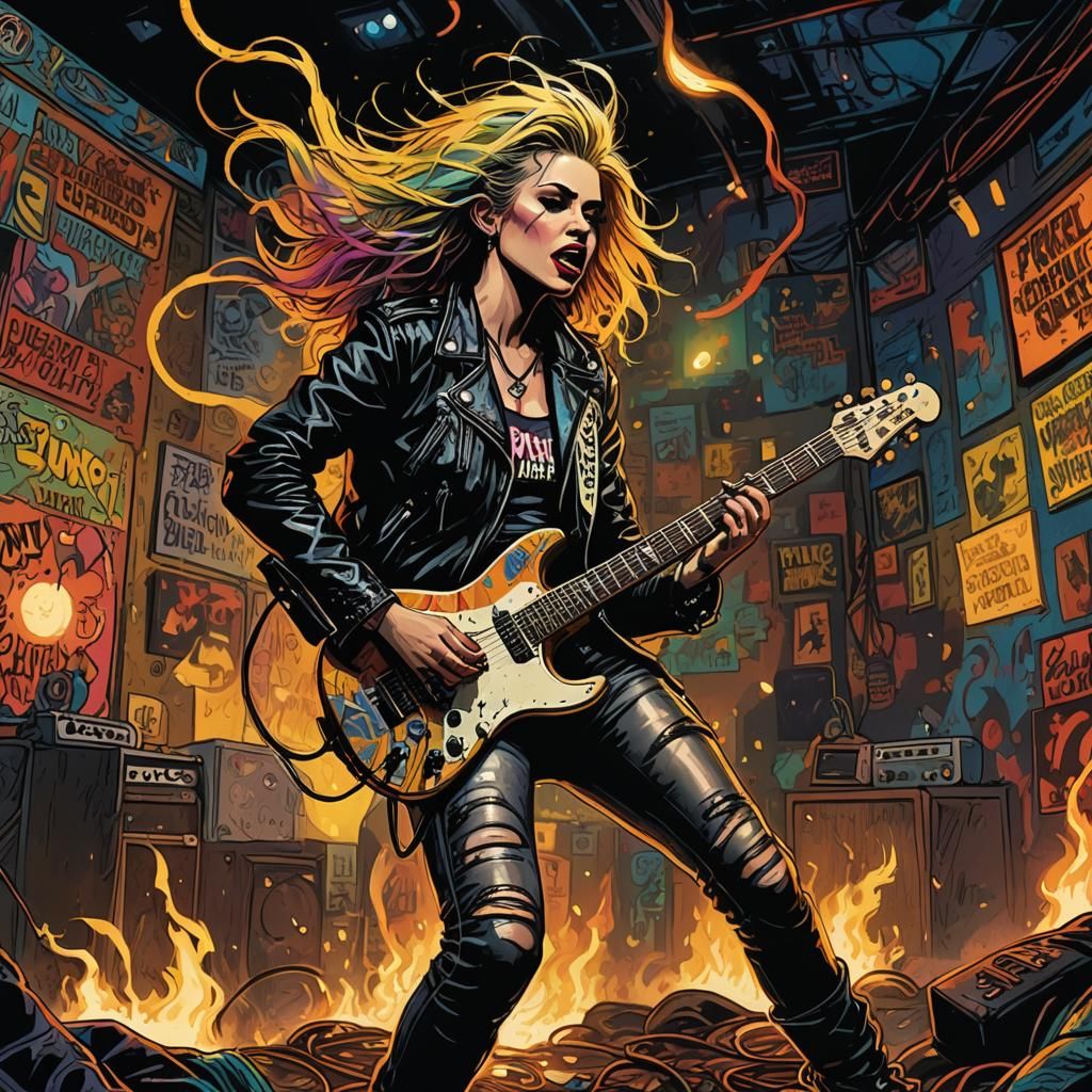 Punk Rock Girl in Underground Comix Style