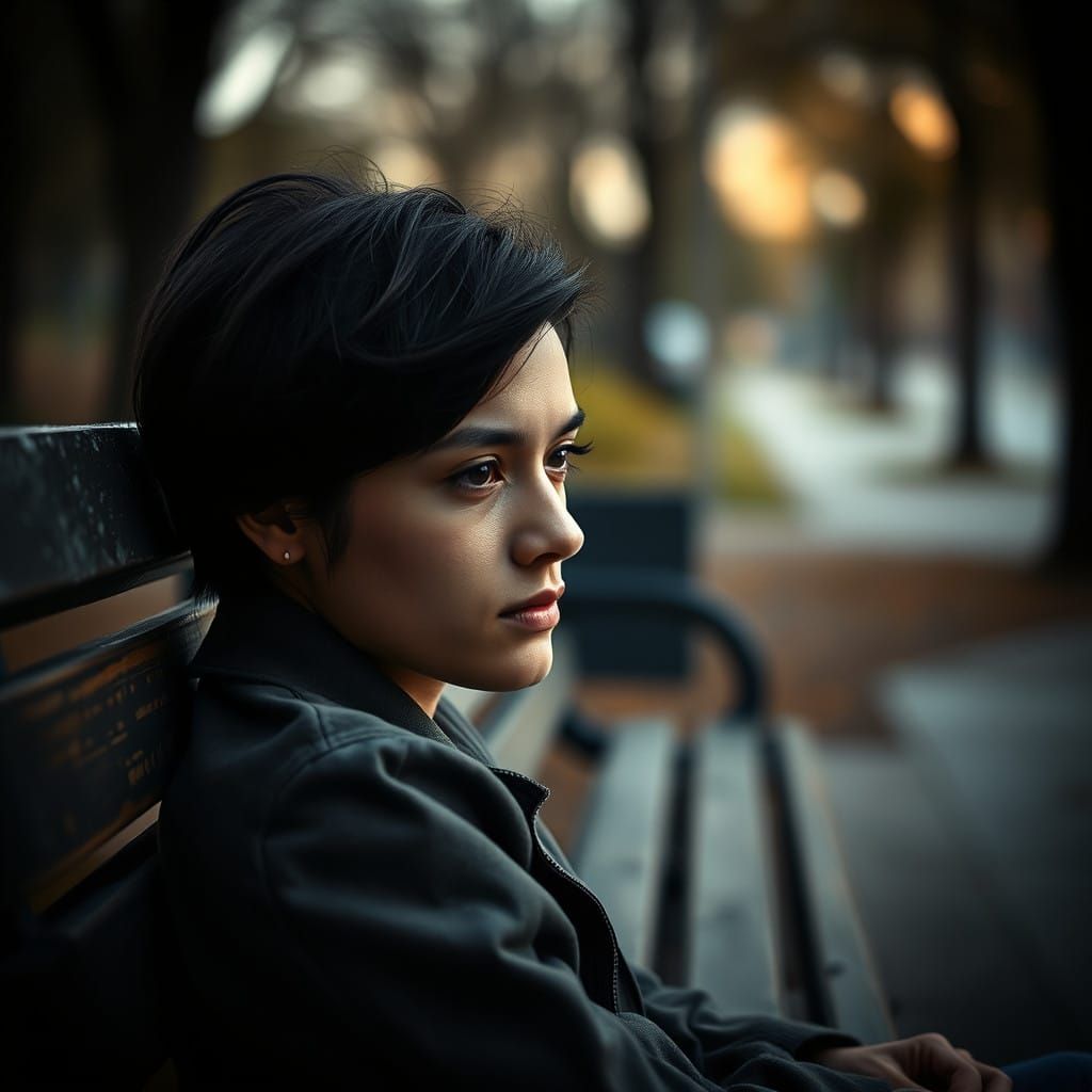 Introspective Moment on a Weathered Park Bench