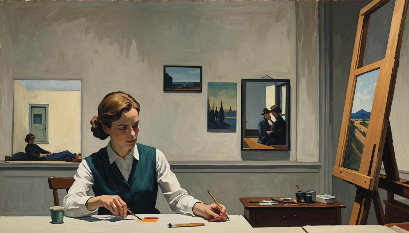 Woman's Self-Portrait in Edward Hopper Style