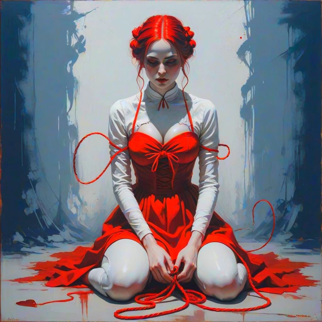 Woman in Red Dress with Tied Hands