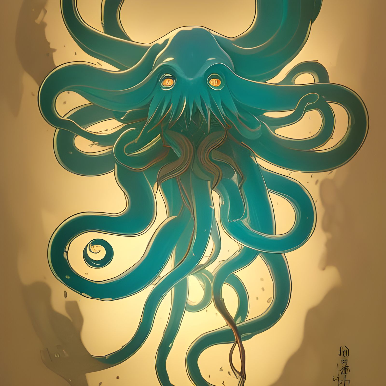 Cthulhu Japanese Woodblock Print in Anime Style