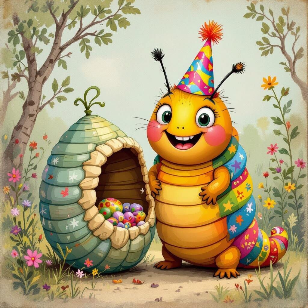 Joyful Caterpillar Celebrates Cocoon Transformation